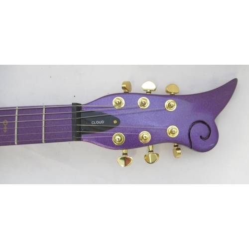 722 - Cloud Purple Rain custom replica guitar, in metal travel guitar carry case