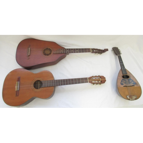 731 - Eight string bowl back mandolin, Ibanez Model No. 325 6 string guitar, another 6 string instrument a... 