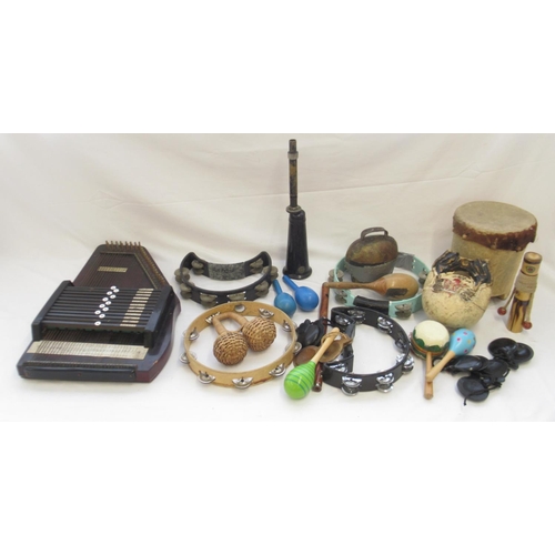 733 - Mixed collection of instruments to inc. Auto Harp, drum, tambourines, etc.