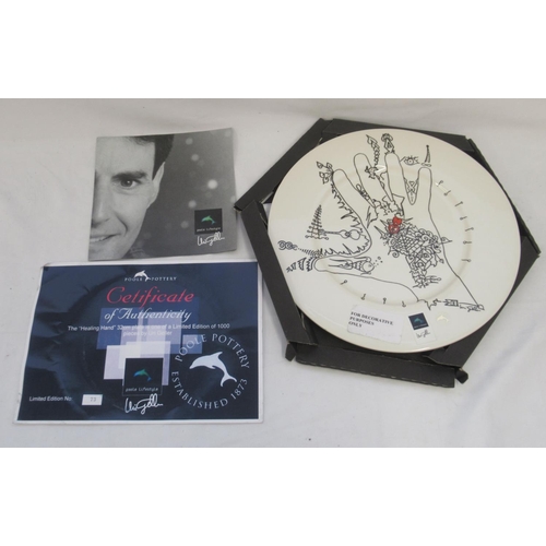 771 - Poole Pottery 'Healing Hand' by Uri Geller plate, Limited Edition no.73/1000, with COA from Poole Po... 