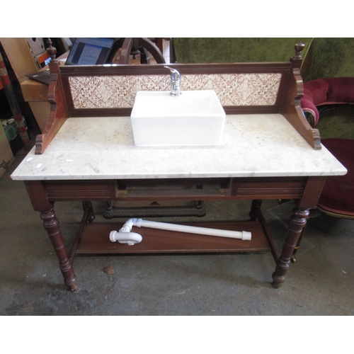 1243 - 20th century marble topped washstand with fitted white sink, 107.5cm x 51.5cm x 102cm