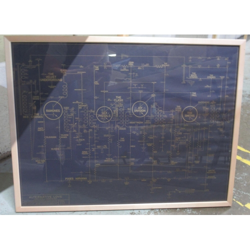 762 - Framed 'Alternative Love' A Brief History of Alternative Music Diagram print, 83.5cm x 63.2cm