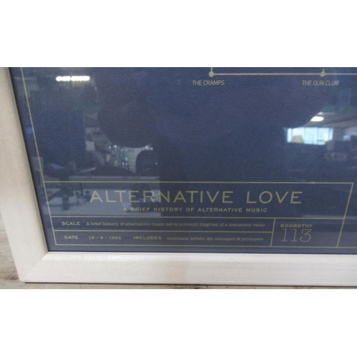 762 - Framed 'Alternative Love' A Brief History of Alternative Music Diagram print, 83.5cm x 63.2cm