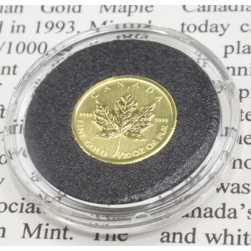 637 - Westminster Mint - The Smallest Gold Coins of the World, 1/20oz Canadian Gold Maple Leaf, 1/25oz Can... 