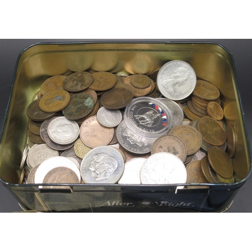 765 - Tin of mixed International coins and banknotes