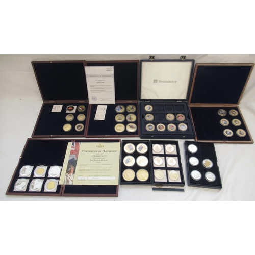 766 - Large collection of mixed plated cupro-nickle coin sets, partially filled cases, etc.