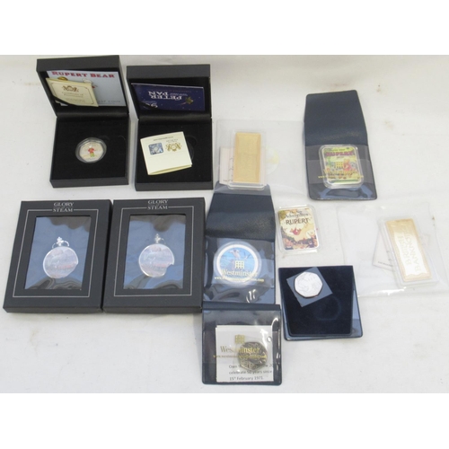 767 - Mixed collection of commemorative 50ps, plated cupro-nickle and other coins, to inc. Windsor Mint se... 