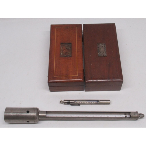 348 - Sikes' 48 Hatton Garden, London, mahogany cased hydrometer; another cased hydrometer; G.H. Zeal, Lon... 