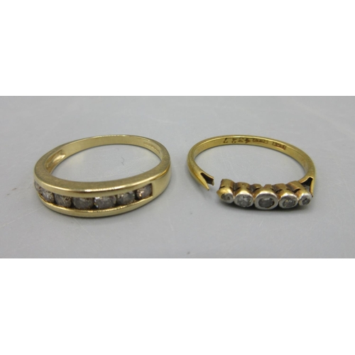 26 - 18ct yellow gold diamond set half eternity ring, size O, stamped 750, and an 18ct yellow gold and pl... 