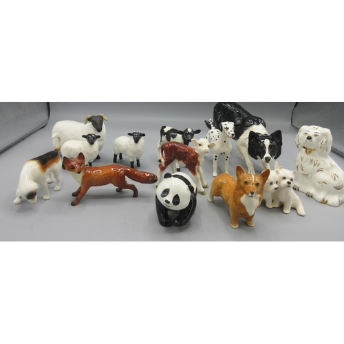 271 - Royal Doulton Border Collie and a collection of Beswick animals incl. Dalmatian, sheep, calves, etc.... 