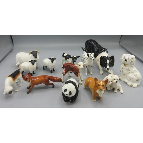 271 - Royal Doulton Border Collie and a collection of Beswick animals incl. Dalmatian, sheep, calves, etc.... 