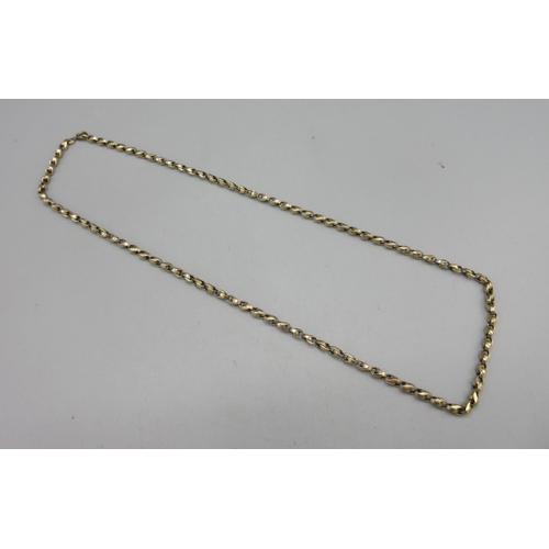 30 - Gold belcher chain necklace, links tested 9ct, 13.28g