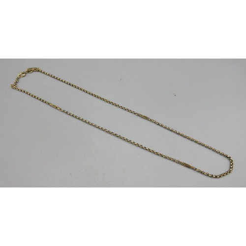 32 - Yellow metal belcher chain with long links, clasp stamped 9ct, 8.59g