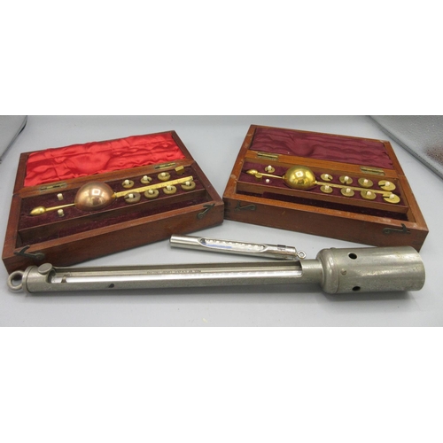 348 - Sikes' 48 Hatton Garden, London, mahogany cased hydrometer; another cased hydrometer; G.H. Zeal, Lon... 