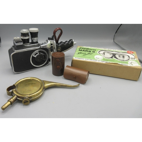 349 - Bolex Paillard B8SL clockwork 8mm cine camera and accessories; boxed Stadium Mark 9 Super Jet goggle... 