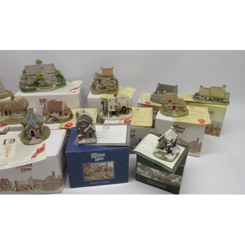 399 - Collection of fourteen lilliput lane cottages incl, Village School, Five Ways Cottage, Wedding Bells... 