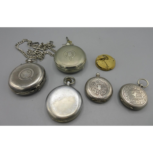 521 - Swiss silver key wound pocket watch, stepped white enamel Roman dial, subsidiary seconds, coin edge ... 