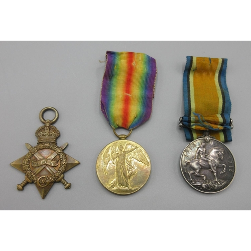 656 - WW1 trio of medals, mons star, victory medal with ribbon and war medal with ribbon, to 1534 PTE A.W.... 