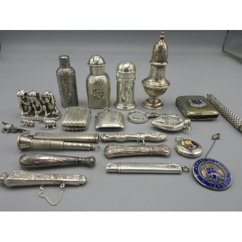 80 - Collection of mixed silverware including Victorian silver ribbed vesta case, Chester 1889, Edwardian... 