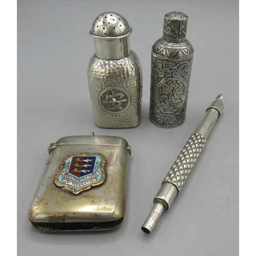 80 - Collection of mixed silverware including Victorian silver ribbed vesta case, Chester 1889, Edwardian... 