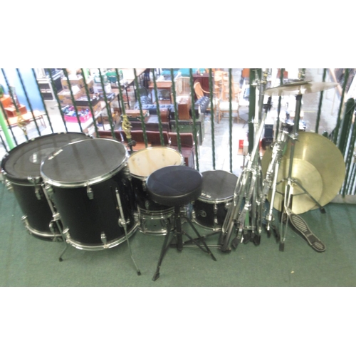 735 - Collection of Sonor Force 507 drums, drum kit stands, cymbals, etc.