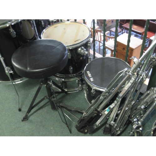 735 - Collection of Sonor Force 507 drums, drum kit stands, cymbals, etc.