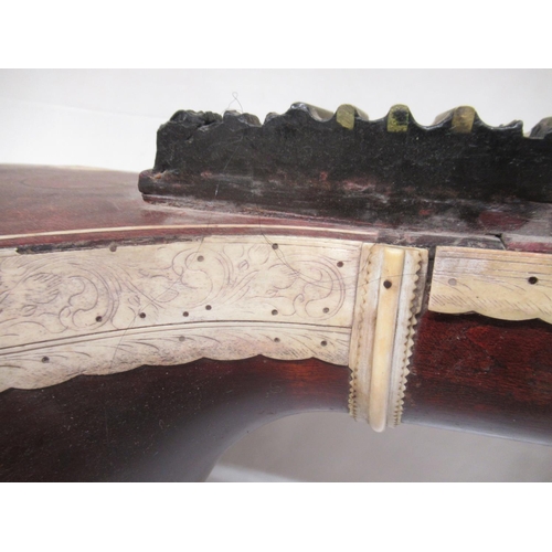 706 - Large Old Indian Veena/Sitar with decorative floral bone banding, fluted bowl back, head stock finia... 