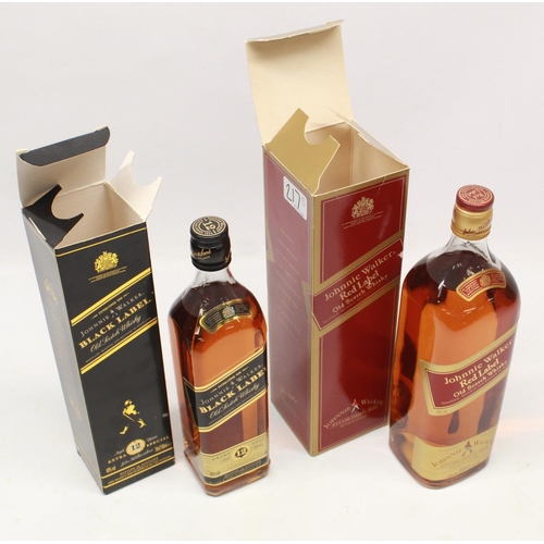 217 - Two bottles Johnnie Walker blended Old Scotch Whisky: Red Label, 43%/1.125 ltr; and Black Label Extr... 