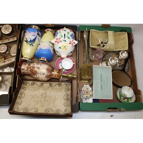 272 - Petit point decorated dressing table items; collection of costume jewellery; Hornsea Fauna and other... 