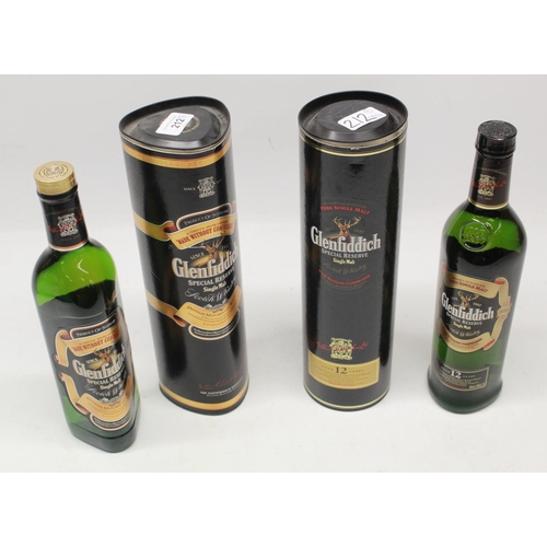 212 - Two bottles Glenfiddich Special Reserve Single Malt Scotch Whisky, 40% / 70cl, with cardboard tubes