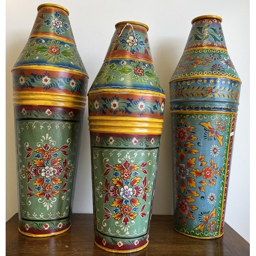 832 - Three tall Indian painted vessels/vases, max. H83cm