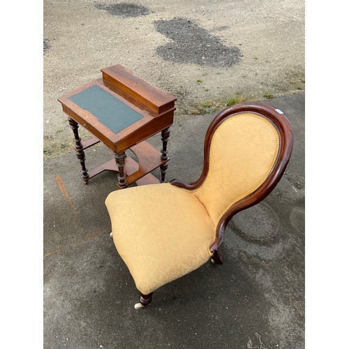 671 - Victorian mahogany framed nursing chair on turned supports, and a late 19th century writing desk wit... 