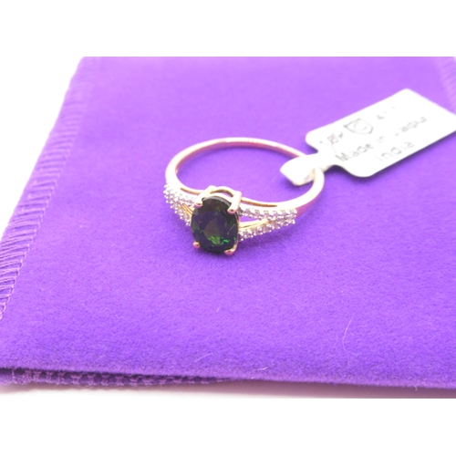 235 - Gemporia - Chrome diopside and white zircon 9k gold ring, size R to S, metal weight 1.56g, with cert... 