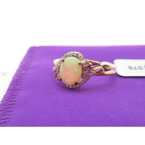 307 - Gemporia - Ethiopian opal, oyo pink tourmaline, and white zircon 9k gold ring, size R to S, metal 2.... 