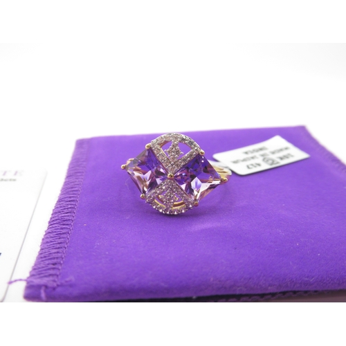 308 - Gemporia - Moroccan amethyst and white Zircon 9k gold ring, size R to S, metal weight 2.38g, with ce... 