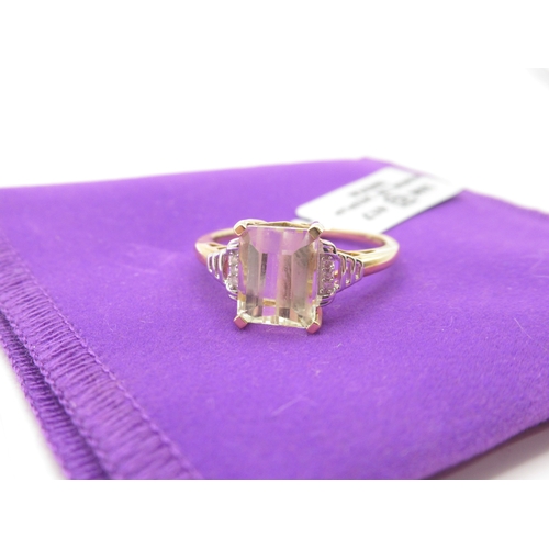 316 - Gemporia - Canary Kunzite and diamond 9k gold ring, size R to S, metal weight 2.19g, with certificat... 