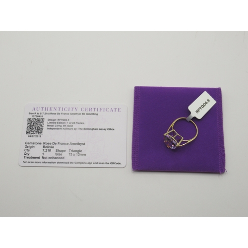 378 - Gemporia - Rose de France amethyst 9k gold ring, size R to S, metal weight 2.01g, with certificate a... 