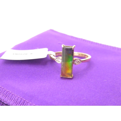 403 - Gemporia - Ammolite and white zircon 9k gold ring, size P to Q, metal weight 2.14g, with certificate... 