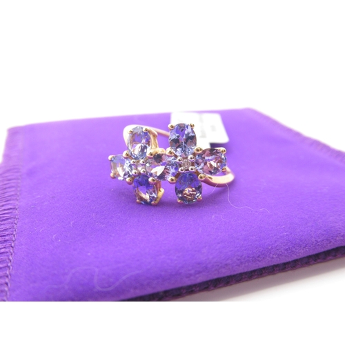 410 - Gemporia - Tanzanite and white zircon 9k gold ring, size R to S, metal weight 2.29g, with certificat... 