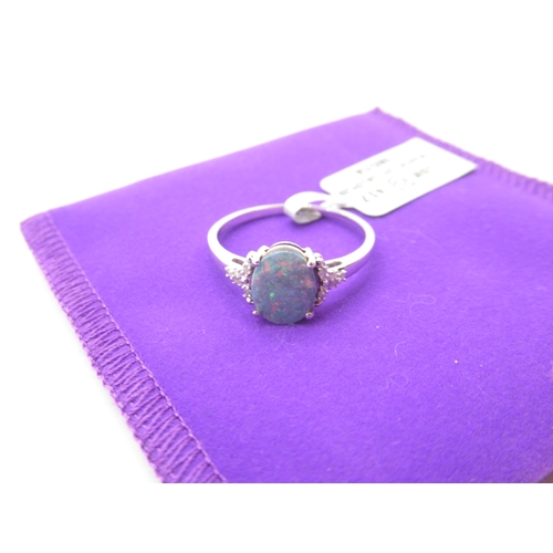 428 - Gemporia - Crystal opal on ironstone and diamond 9k white gold ring, size R to S, metal weight 2.17g... 