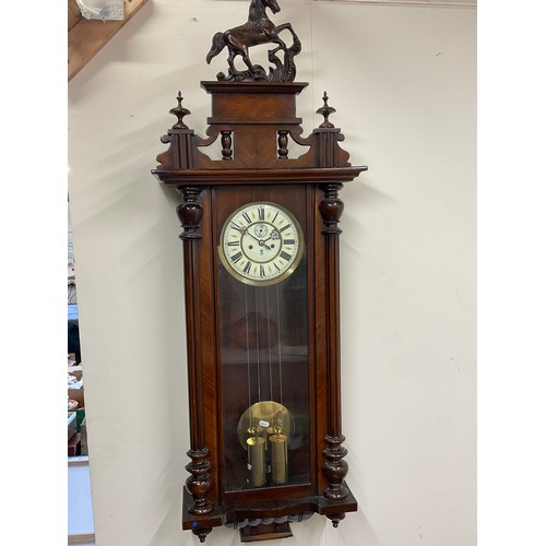 690 - Victorian walnut cased Vienna style wall clock, twin weight Gustav Becker movement striking on a bel... 