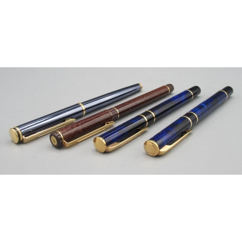 367 - Waterman Laurent fountain pen and matching ballpoint pen, blue marbleised body with gold plated moun... 