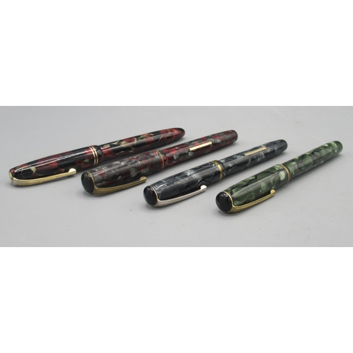 368 - Burnham no.47 fountain pen, marbleised grey and red body, plated brass mounts, Osmiroid 40 nib, L11c... 