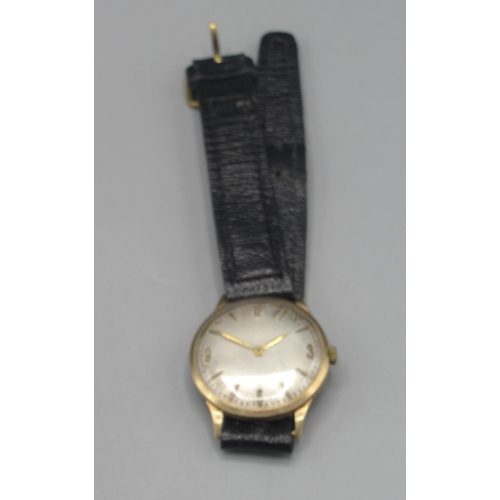 535 - Accurist 9ct gold wristwatch, silvered dial with applied Arabic and baton indices, lacking centre se... 