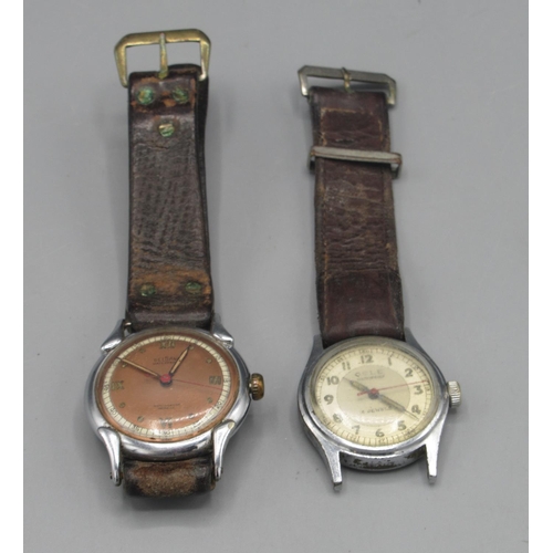 536 - Delbana 1940's chrome wristwatch, signed salmon Roman and dot dial with contrasting minute track, ce... 