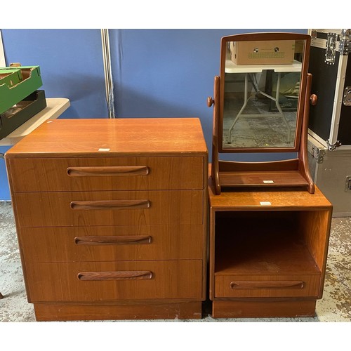 577 - Les Dennis Collection - Mid-century G-Plan teak bedside cabinet and a toilet mirror both with red la... 