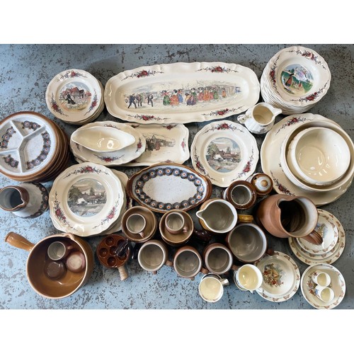 558 - Les Dennis Collection - Royal Doulton bunnykins tea ware, Collection stoneware items incl mugs, jugs... 