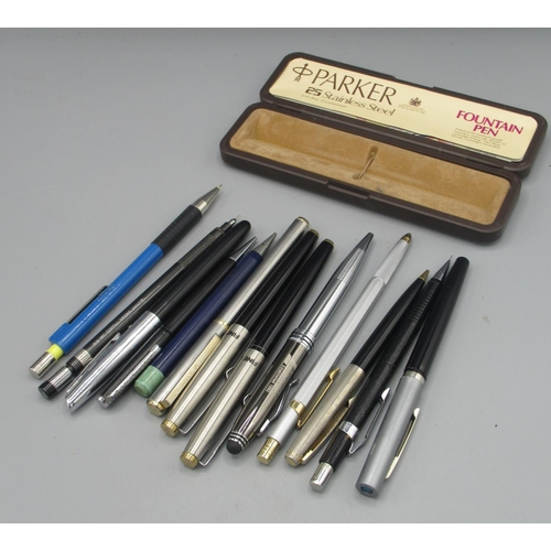 373 - Two Chinese Parker type fountain pens; other pens and propelling pencils