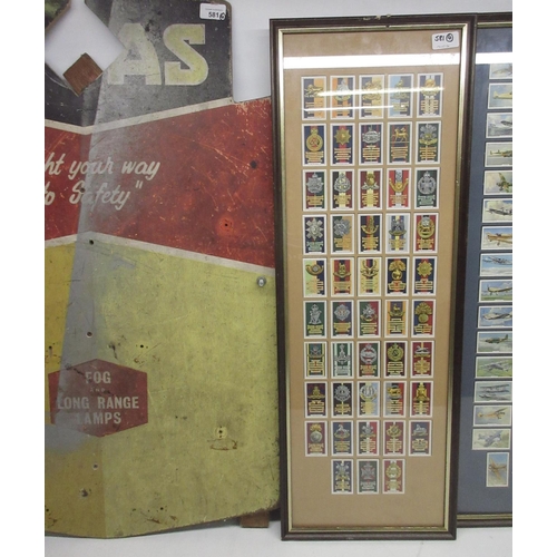 97 - 1960's Lucas Fog and Long Range Lamp garage display board, H88cm; three framed sets of Gallaher Ltd.... 