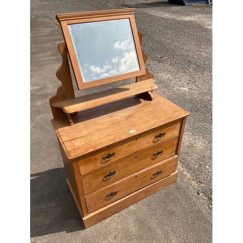 588 - Edwardian walnut three drawer dressing chest on skirted base, W91cm D45cm H146cm